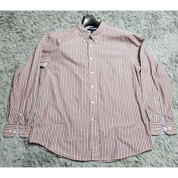 Tommy‎ Hilfiger Heritage Poplin Shirt Mens XL 80s Two Ply Red Stripe Button Down - Picture 1 of 10